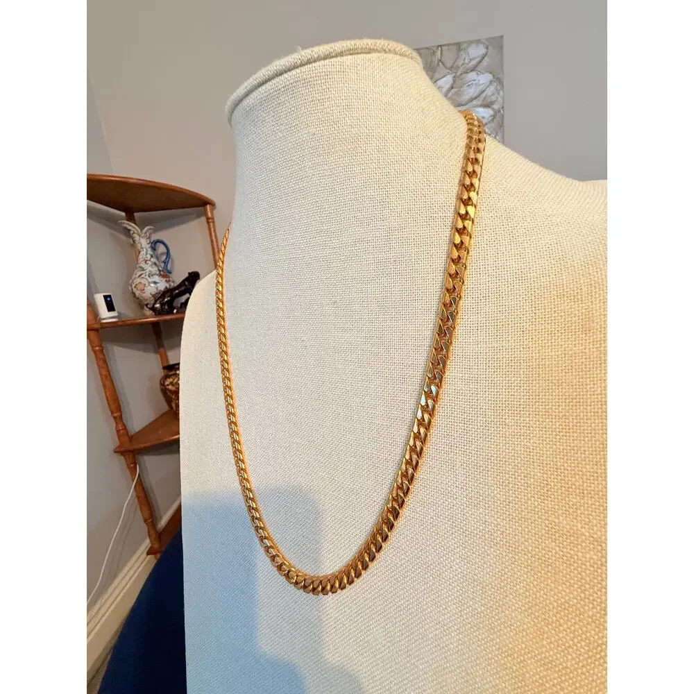 Vintage Gold Tone Cuban Link Chain Necklace 24”